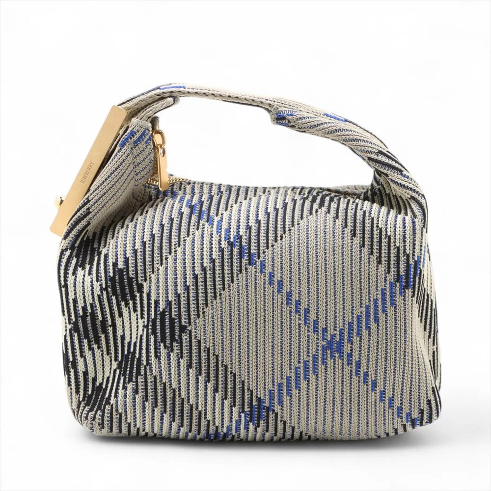 Burberry Mini Peg Duffle Bag, Check Pattern Handbag, Gray, Pouch, Brand, Women's